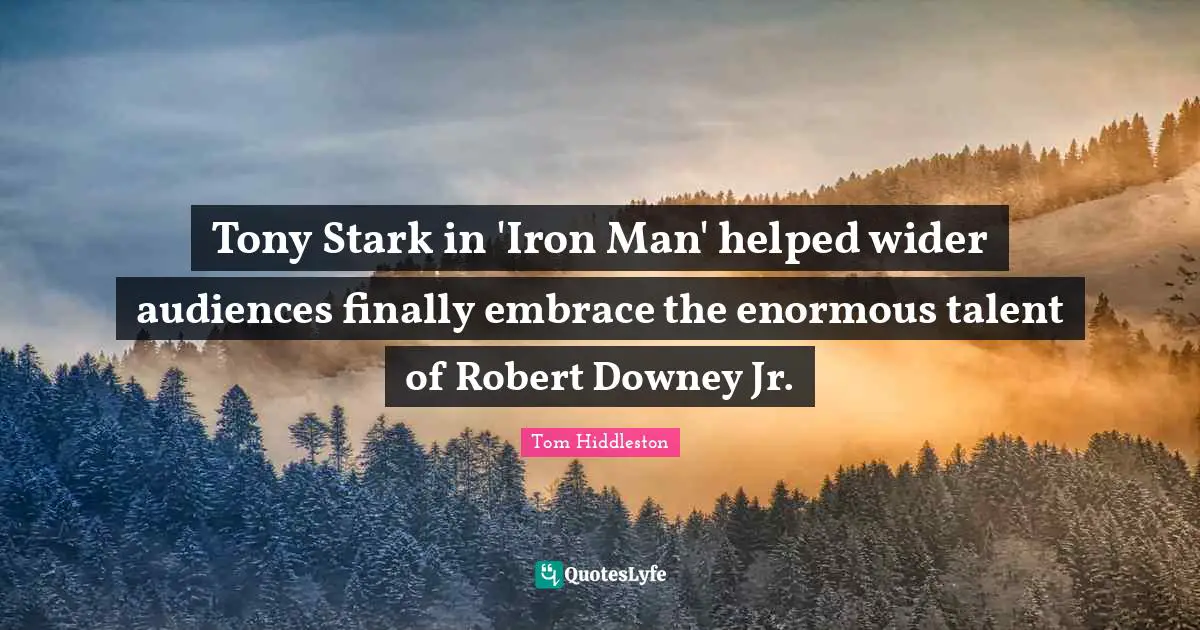 Iron Quotes: "Tony Stark in 'Iron Man' helped wider audiences finally embrace the enormous talent of Robert Downey Jr."