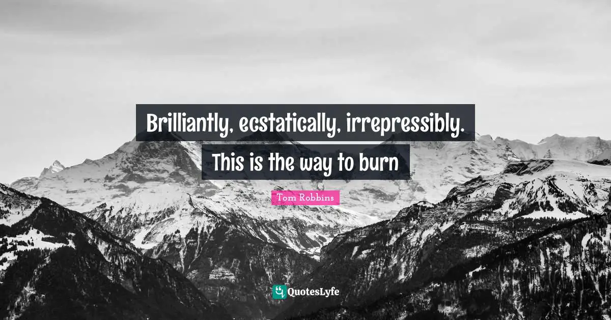 Brilliantly, ecstatically, irrepressibly. This is the way to burn