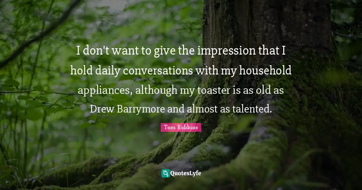 I don't want to give the impression that I hold daily conversations with my household appliances, although my toaster is as old as Drew Barrymore and almost as talented.