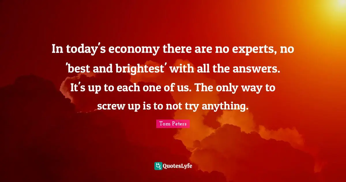 In today's economy there are no experts, no 'best and brightest' with all the answers. It's up to each one of us. The only way to screw up is to not try anything.