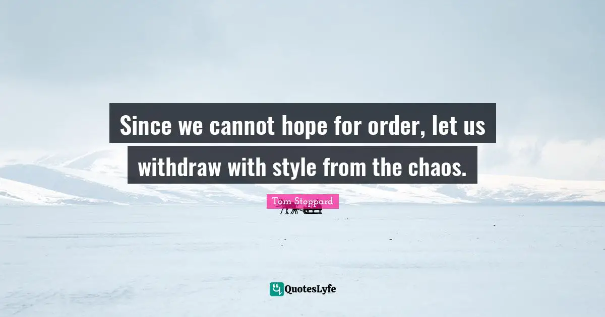 Since we cannot hope for order, let us withdraw with style from the chaos.