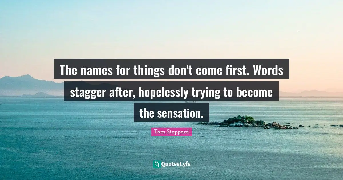 The names for things don't come first. Words stagger after, hopelessly trying to become the sensation.