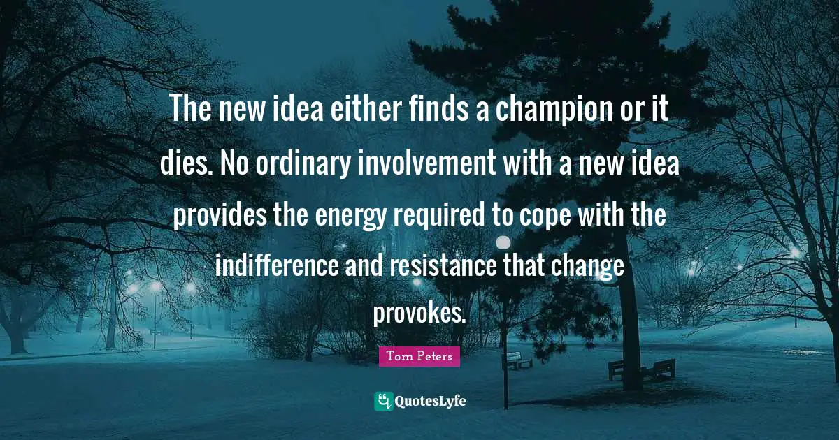 The new idea either finds a champion or it dies. No ordinary involvement with a new idea provides the energy required to cope with the indifference and resistance that change provokes.
