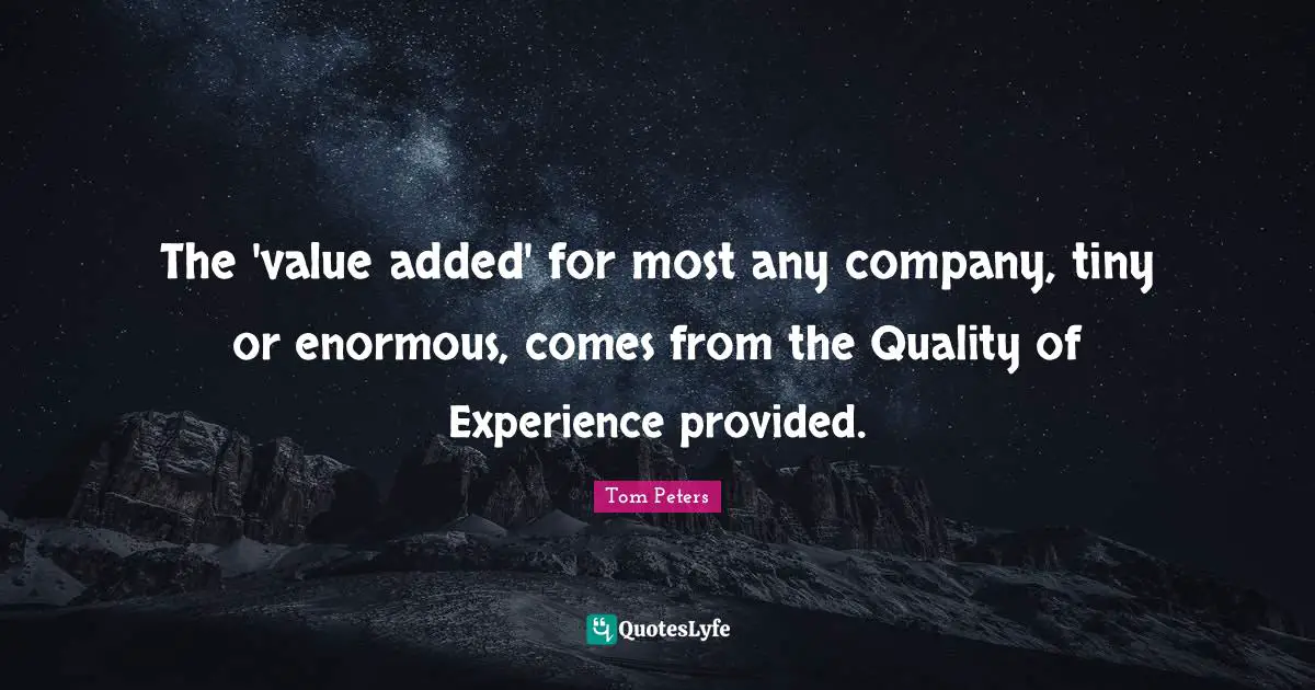 The 'value added' for most any company, tiny or enormous, comes from the Quality of Experience provided.