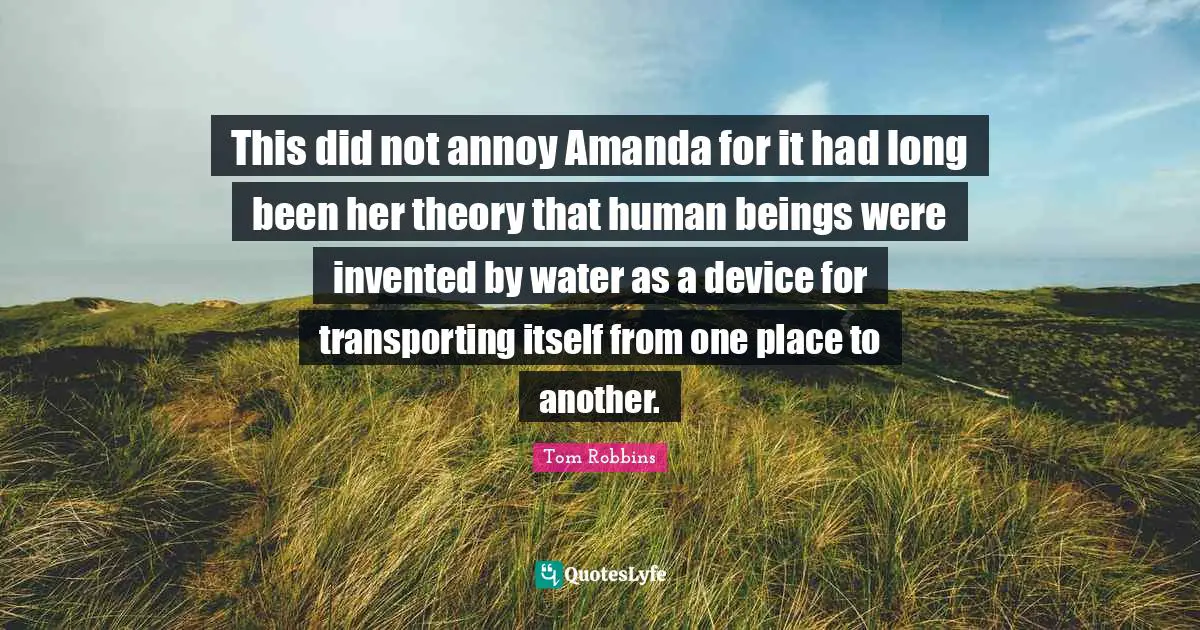 This did not annoy Amanda for it had long been her theory that human beings were invented by water as a device for transporting itself from one place to another.