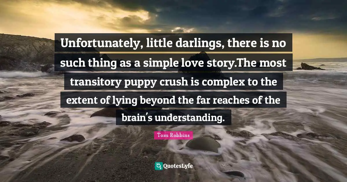 Unfortunately, little darlings, there is no such thing as a simple love story.The most transitory puppy crush is complex to the extent of lying beyond the far reaches of the brain's understanding.