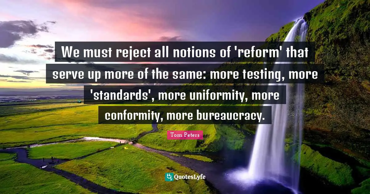 Bureaucracy Quotes: "We must reject all notions of 'reform' that serve up more of the same: more testing, more 'standards', more uniformity, more conformity, more bureaucracy."