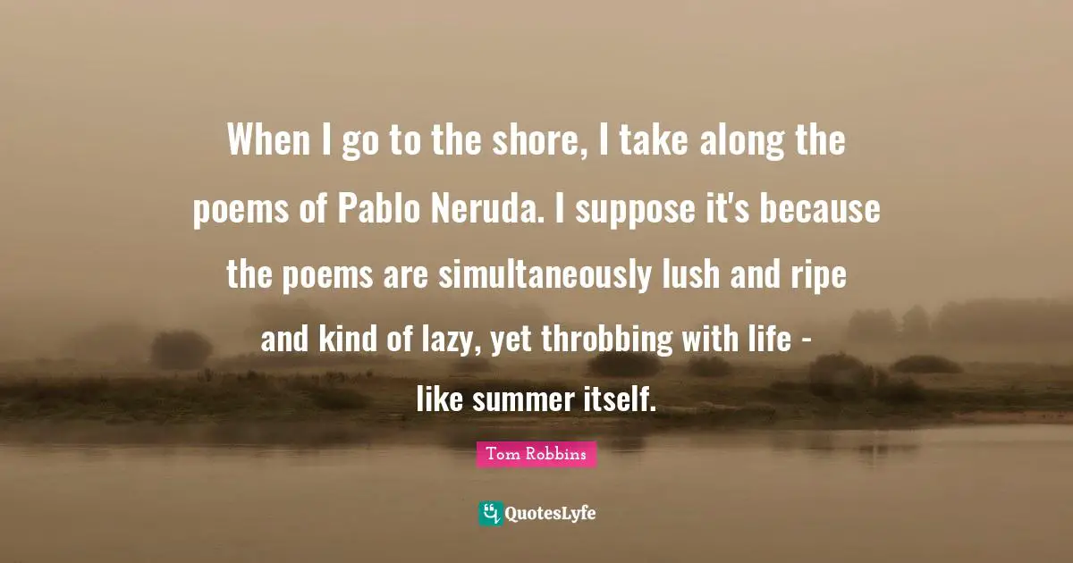 When I go to the shore, I take along the poems of Pablo Neruda. I suppose it's because the poems are simultaneously lush and ripe and kind of lazy, yet throbbing with life - like summer itself.