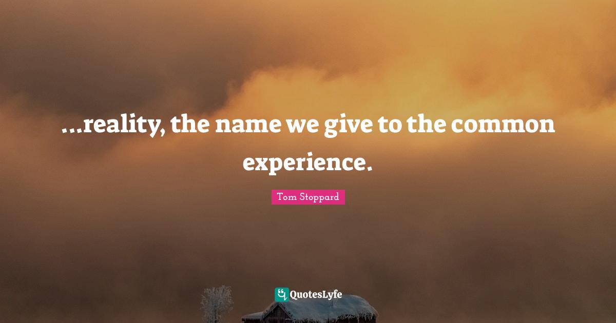 ...reality, the name we give to the common experience.