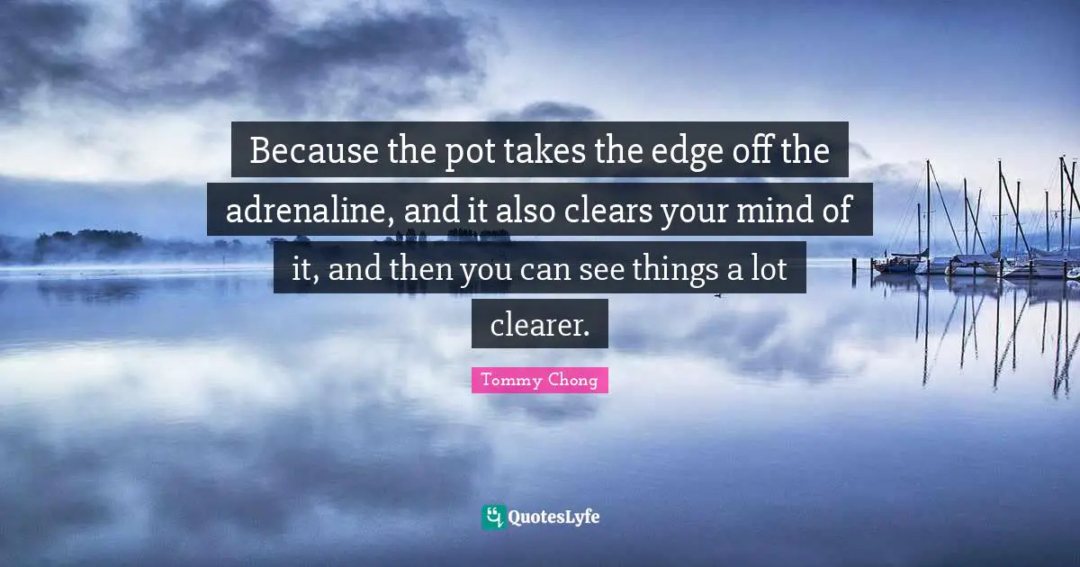 Pot Quotes: "Because the pot takes the edge off the adrenaline, and it also clears your mind of it, and then you can see things a lot clearer."