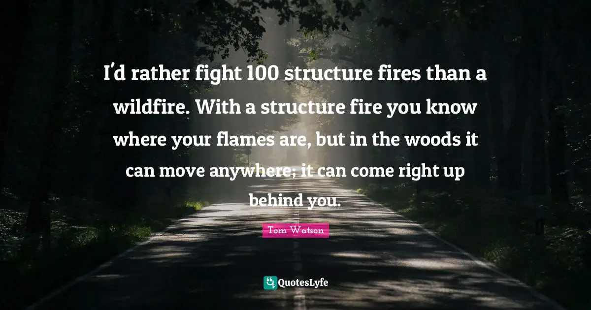 I'd rather fight 100 structure fires than a wildfire. With a structure fire you know where your flames are, but in the woods it can move anywhere; it can come right up behind you.