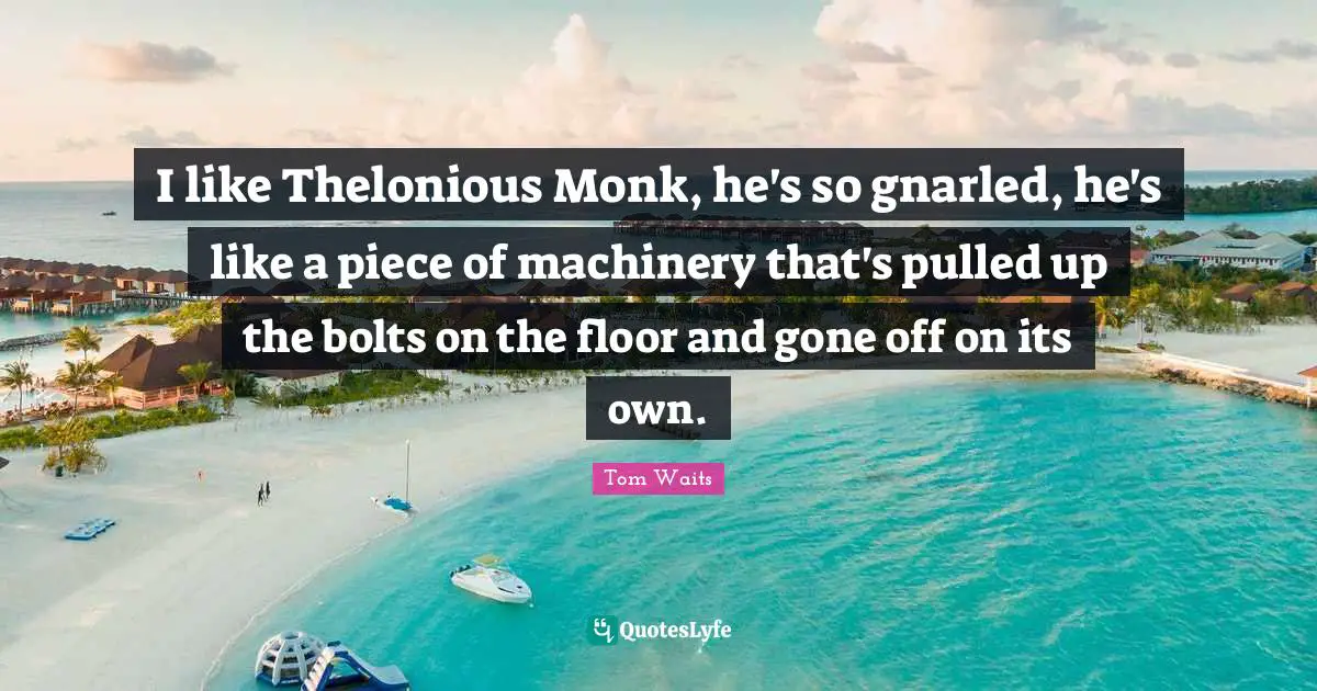 I like Thelonious Monk, he's so gnarled, he's like a piece of machinery that's pulled up the bolts on the floor and gone off on its own.