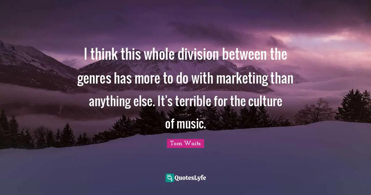 I think this whole division between the genres has more to do with marketing than anything else. It's terrible for the culture of music.