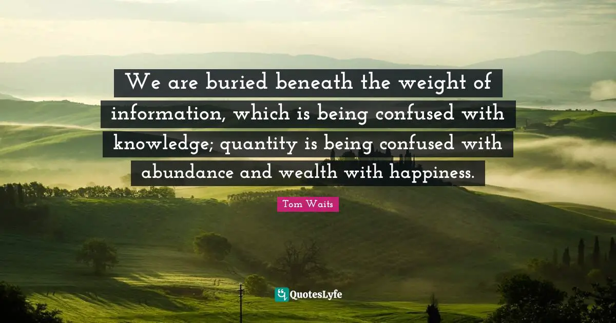 We are buried beneath the weight of information, which is being confused with knowledge; quantity is being confused with abundance and wealth with happiness.