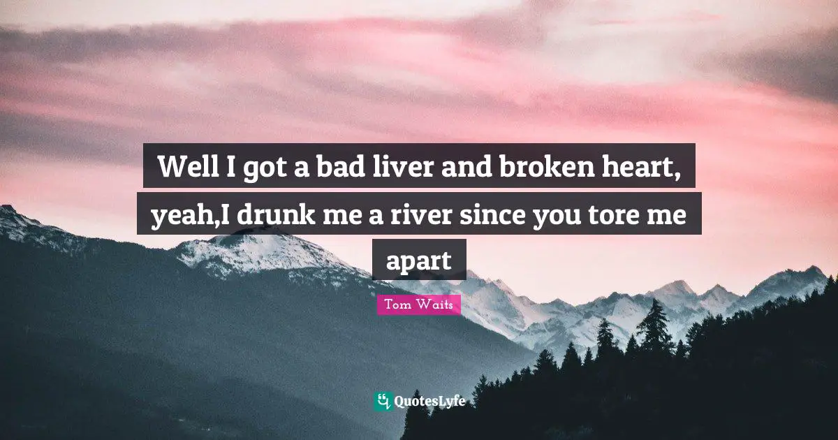 Well I got a bad liver and broken heart, yeah,I drunk me a river since you tore me apart