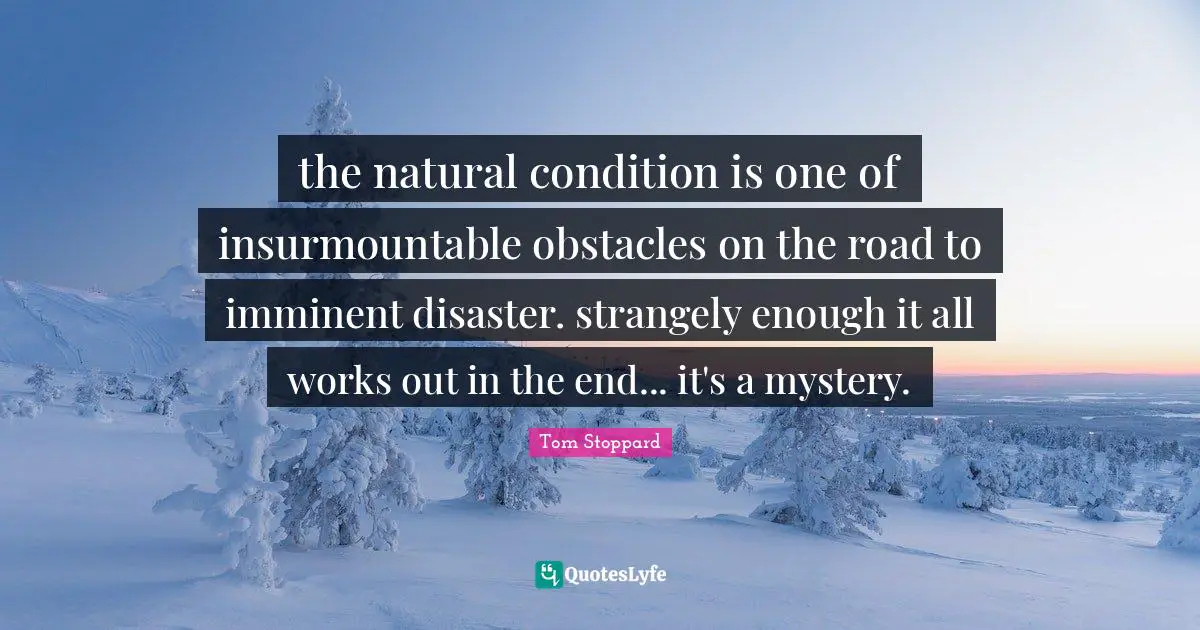 the natural condition is one of insurmountable obstacles on the road to imminent disaster. strangely enough it all works out in the end... it's a mystery.