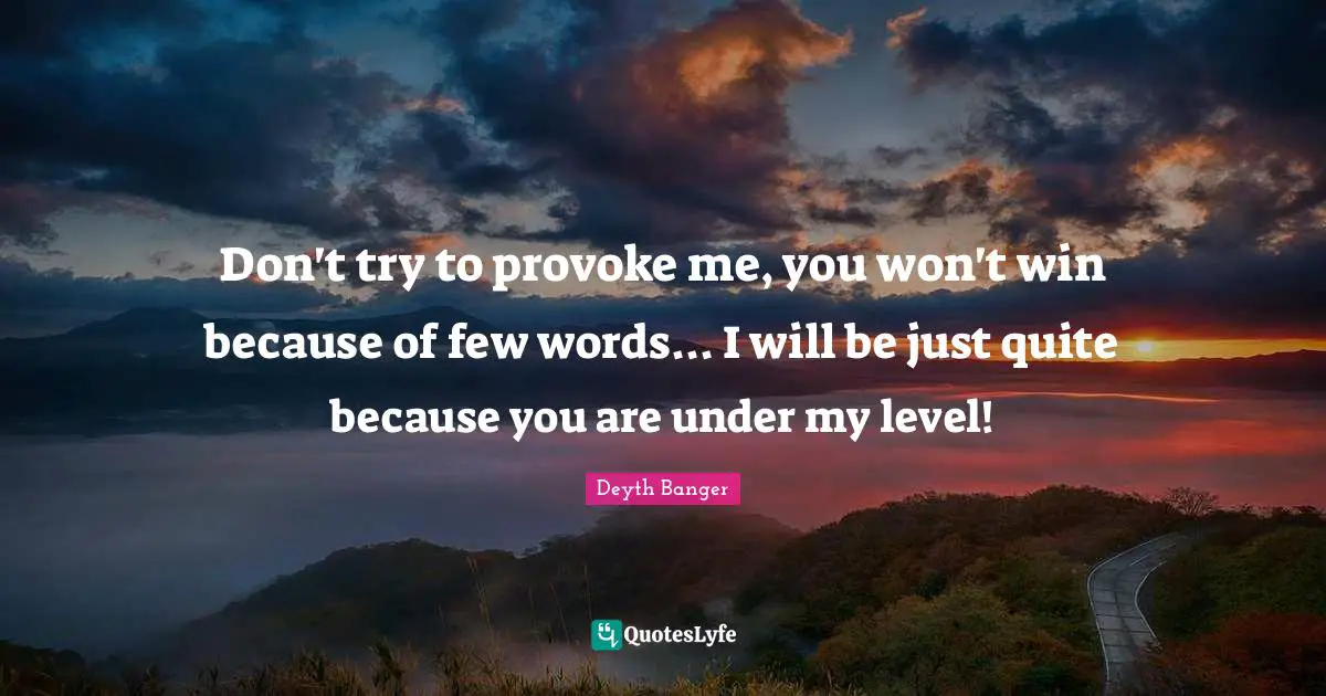 Don't try to provoke me, you won't win because of few words... I will be just quite because you are under my level!