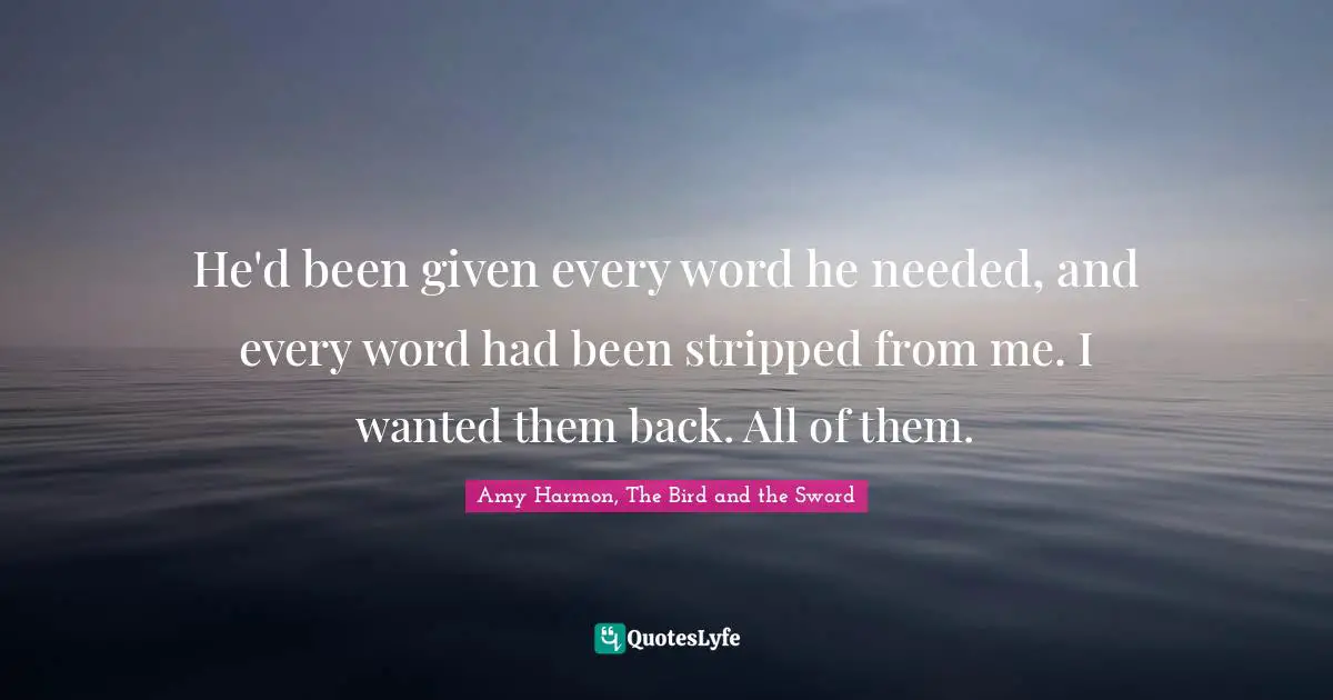 He'd been given every word he needed, and every word had been stripped from me. I wanted them back. All of them.