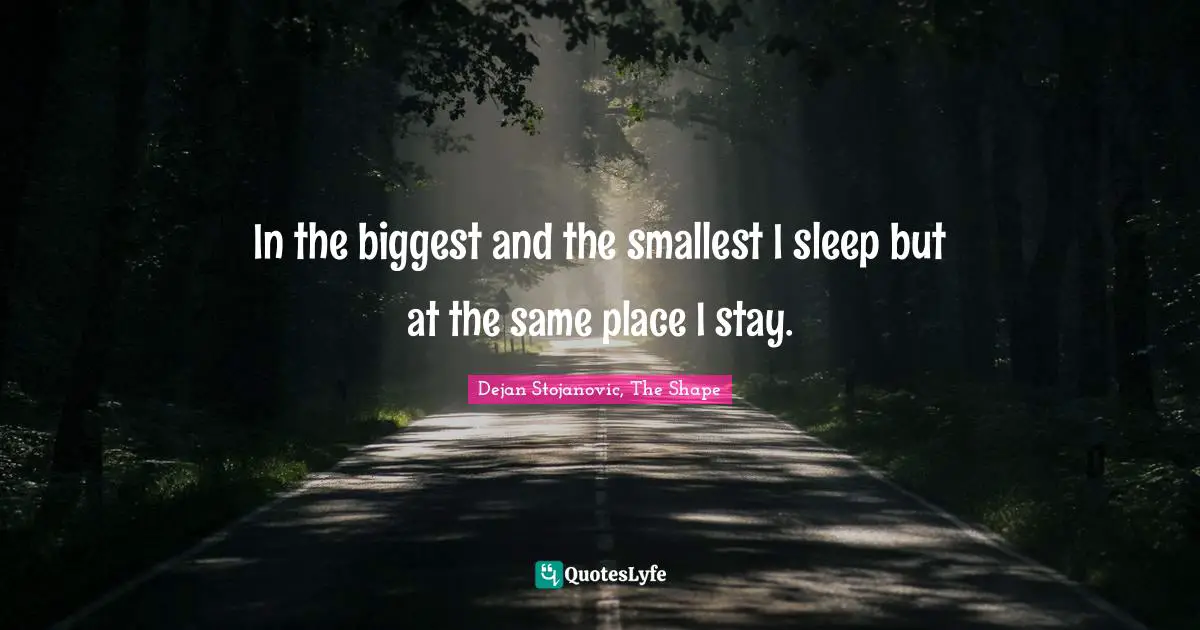 Dejan Stojanovic, The Shape Quotes: "In the biggest and the smallest I sleep but at the same place I stay."