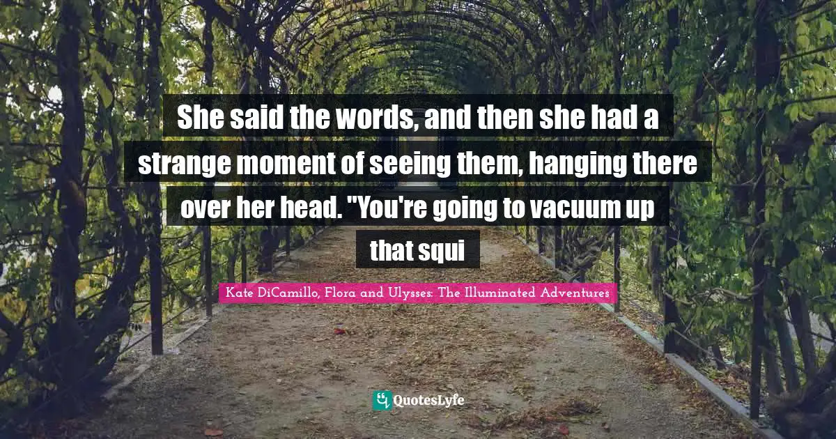 She said the words, and then she had a strange moment of seeing them, hanging there over her head. "You're going to vacuum up that squi