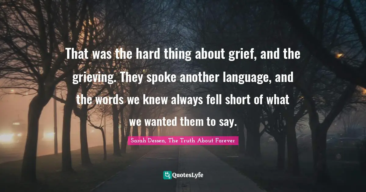 That was the hard thing about grief, and the grieving. They spoke another language, and the words we knew always fell short of what we wanted them to say.