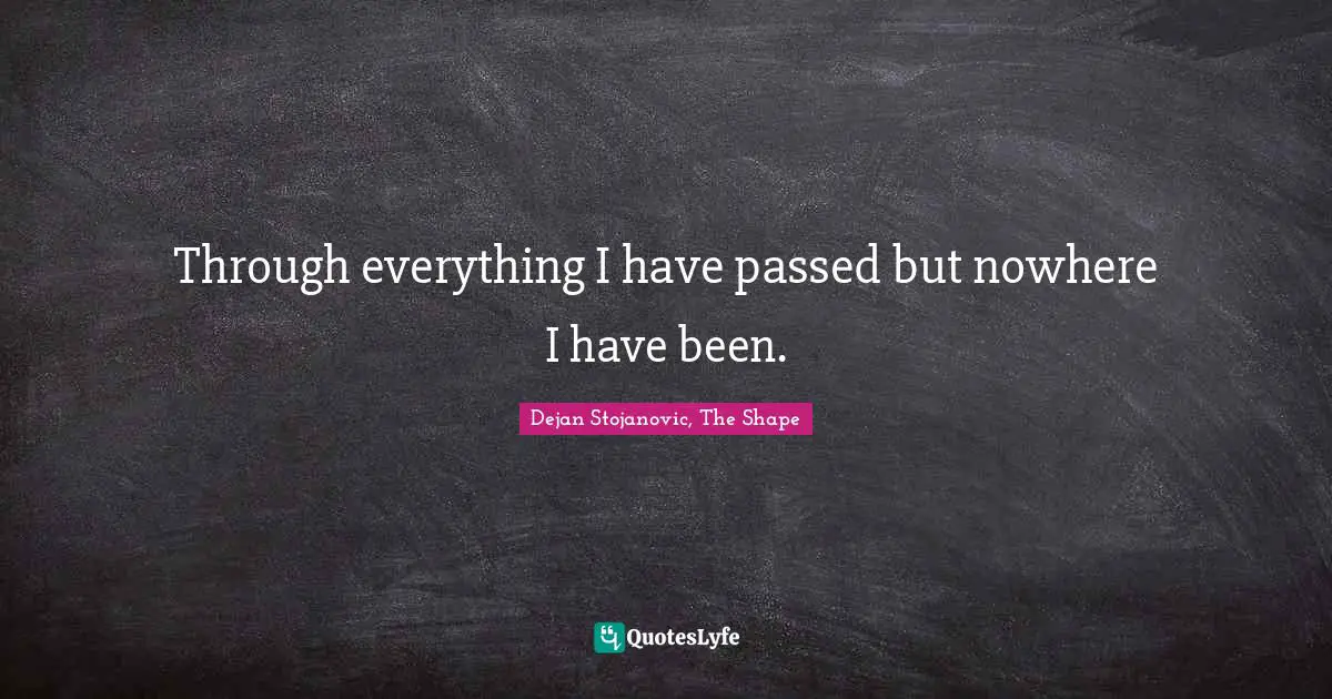 Dejan Stojanovic, The Shape Quotes: "Through everything I have passed but nowhere I have been."