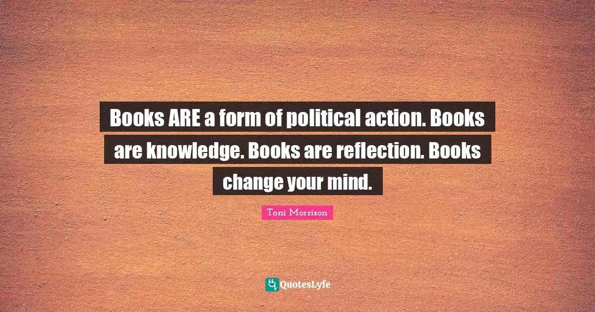 Books ARE a form of political action. Books are knowledge. Books are reflection. Books change your mind.