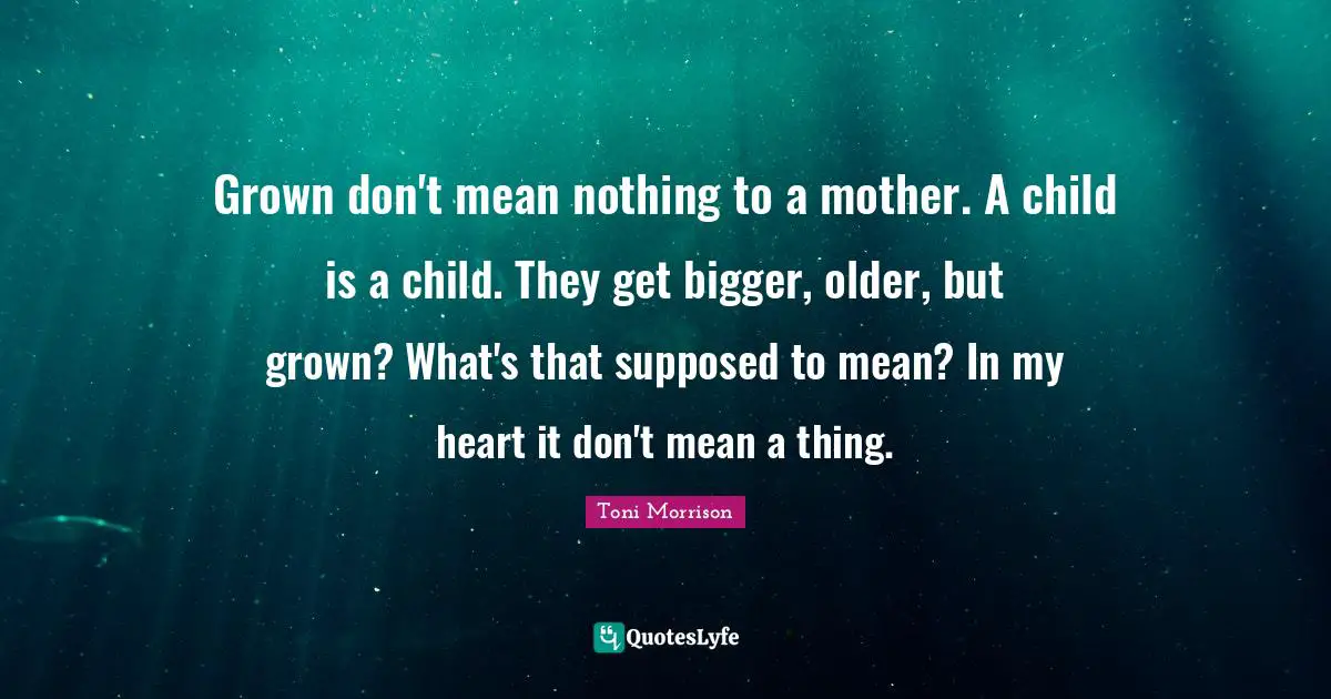 Grown don't mean nothing to a mother. A child is a child. They get bigger, older, but grown? What's that supposed to mean? In my heart it don't mean a thing.