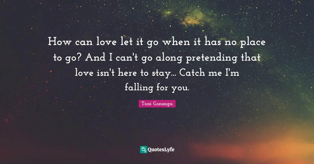 How can love let it go when it has no place to go? And I can't go along pretending that love isn't here to stay... Catch me I'm falling for you.