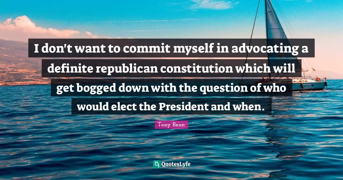 I don't want to commit myself in advocating a definite republican constitution which will get bogged down with the question of who would elect the President and when.
