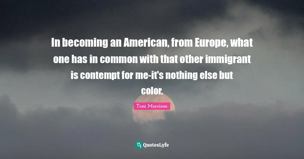In becoming an American, from Europe, what one has in common with that other immigrant is contempt for me-it's nothing else but color.