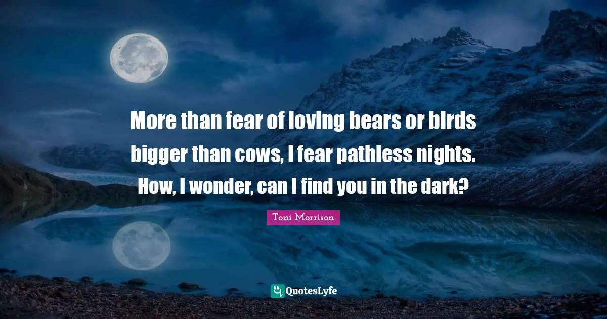 More than fear of loving bears or birds bigger than cows, I fear pathless nights. How, I wonder, can I find you in the dark?