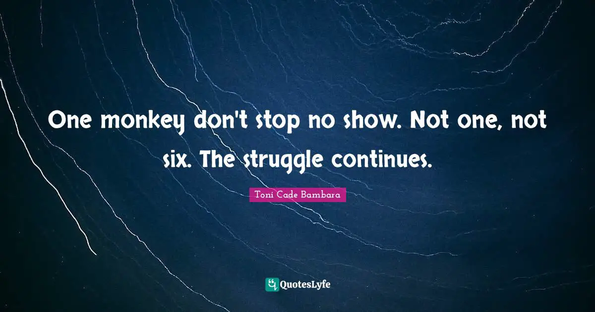 One monkey don't stop no show. Not one, not six. The struggle continues.
