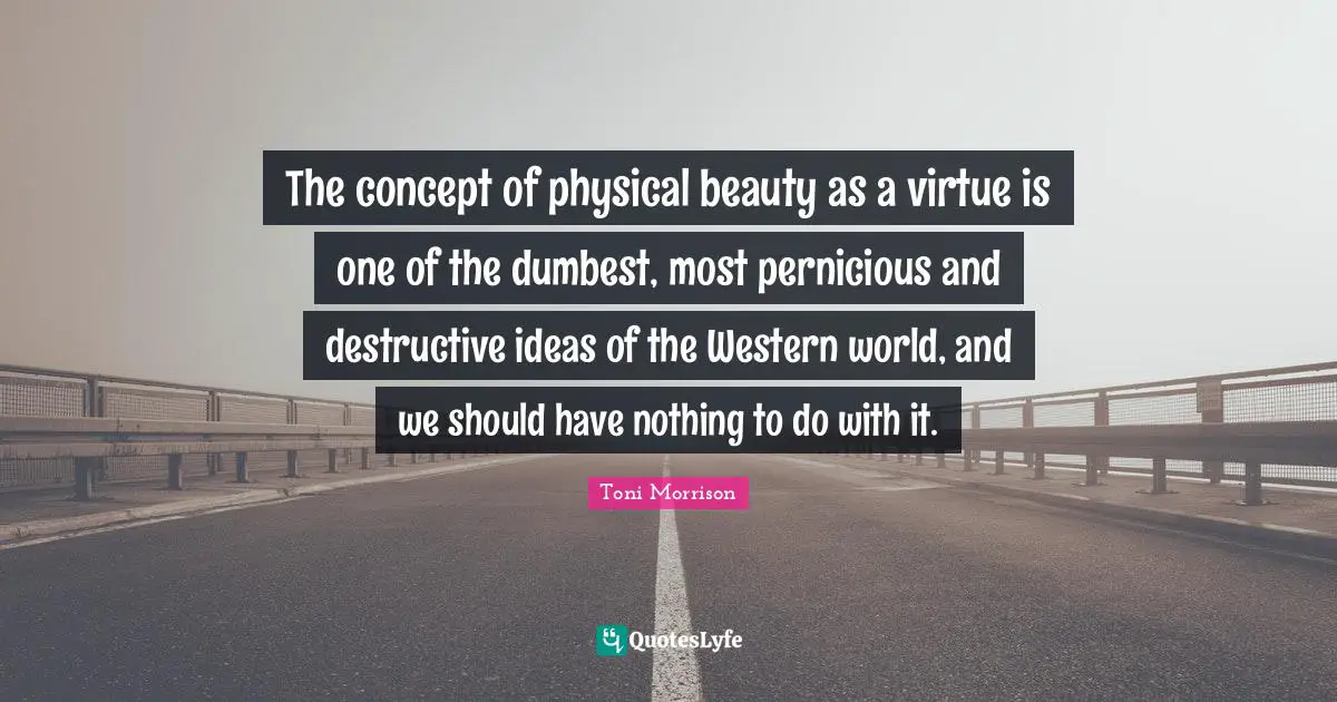 The concept of physical beauty as a virtue is one of the dumbest, most pernicious and destructive ideas of the Western world, and we should have nothing to do with it.