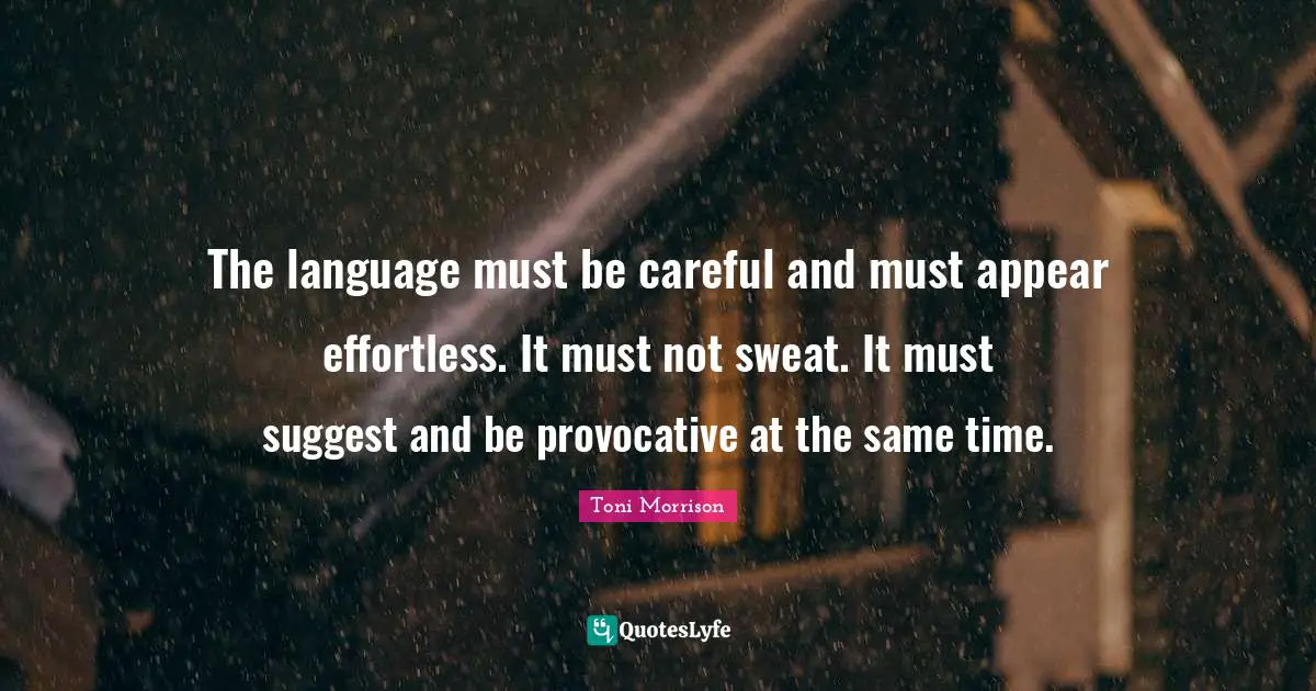 The language must be careful and must appear effortless. It must not sweat. It must suggest and be provocative at the same time.
