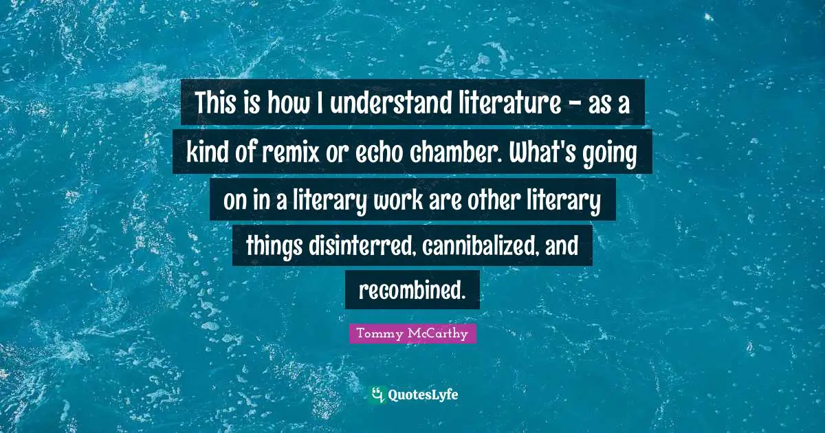 This is how I understand literature - as a kind of remix or echo chamber. What's going on in a literary work are other literary things disinterred, cannibalized, and recombined.