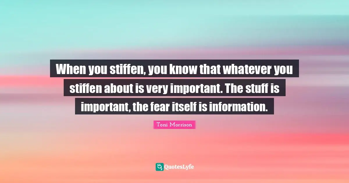 When you stiffen, you know that whatever you stiffen about is very important. The stuff is important, the fear itself is information.