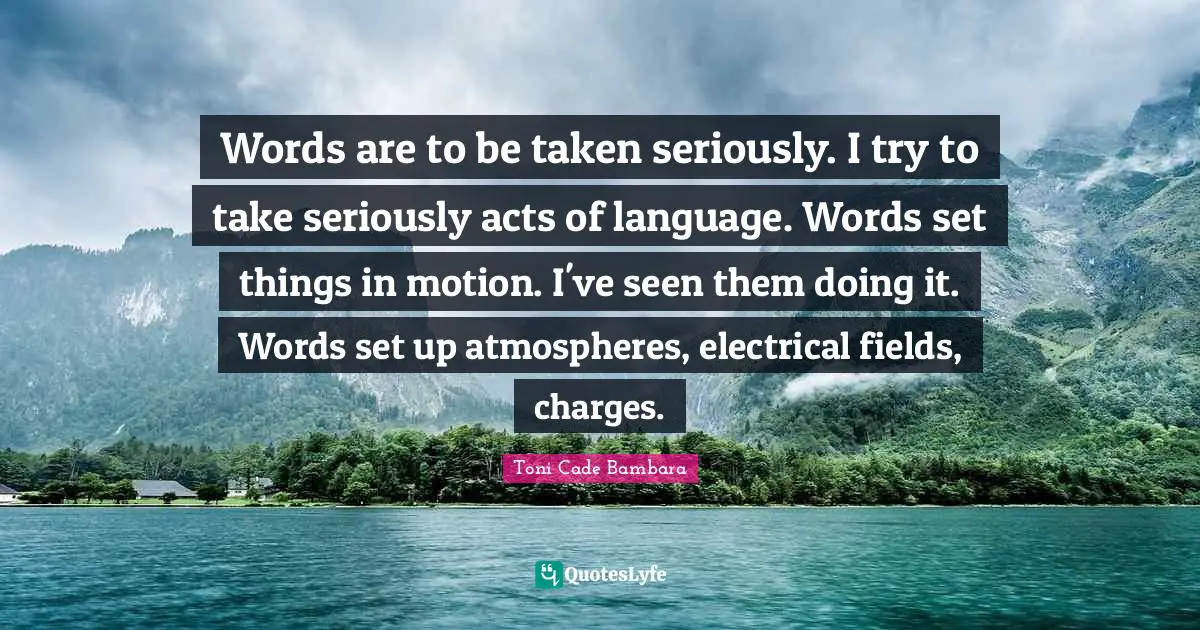 Words are to be taken seriously. I try to take seriously acts of language. Words set things in motion. I've seen them doing it. Words set up atmospheres, electrical fields, charges.