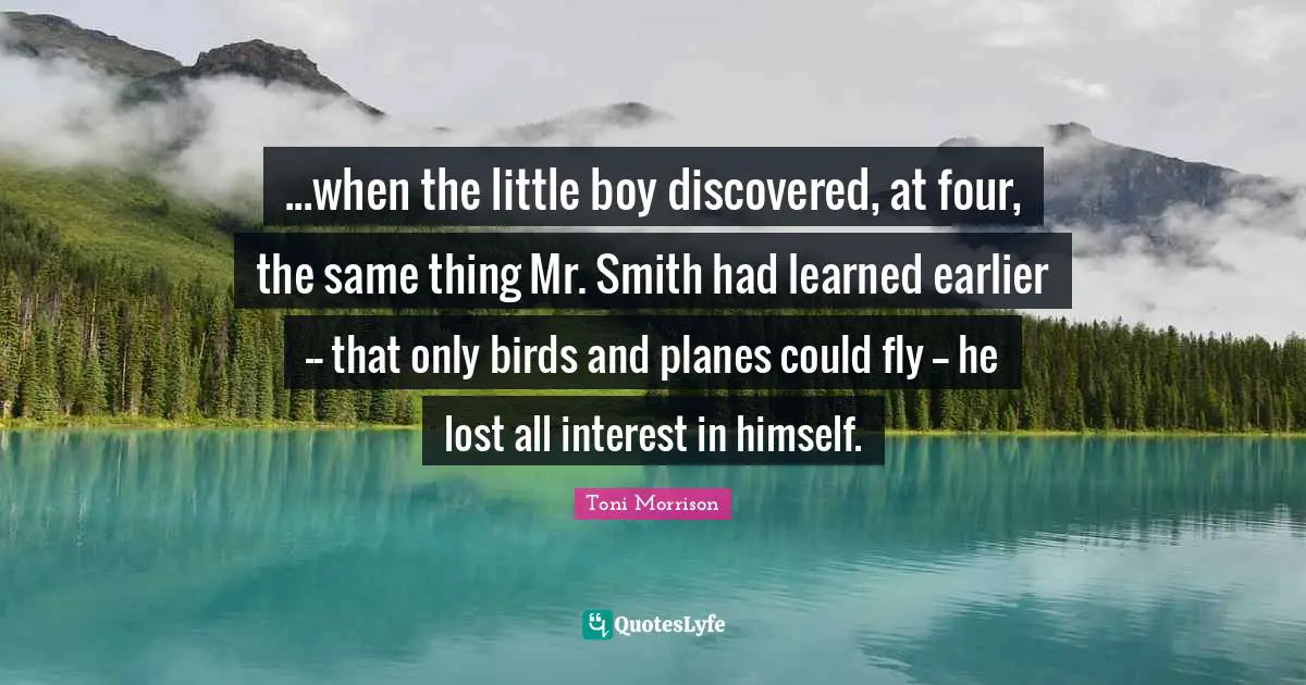 ...when the little boy discovered, at four, the same thing Mr. Smith had learned earlier -- that only birds and planes could fly -- he lost all interest in himself.