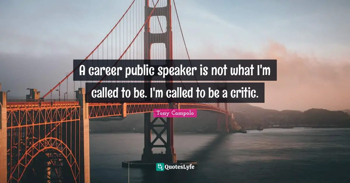 A career public speaker is not what I'm called to be. I'm called to be a critic.