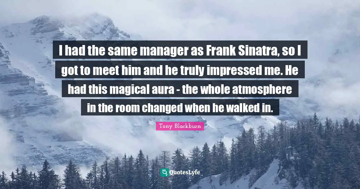 I had the same manager as Frank Sinatra, so I got to meet him and he truly impressed me. He had this magical aura - the whole atmosphere in the room changed when he walked in.