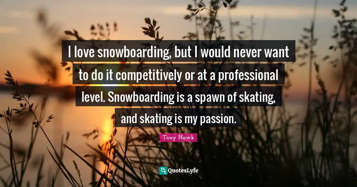 I love snowboarding, but I would never want to do it competitively or at a professional level. Snowboarding is a spawn of skating, and skating is my passion.