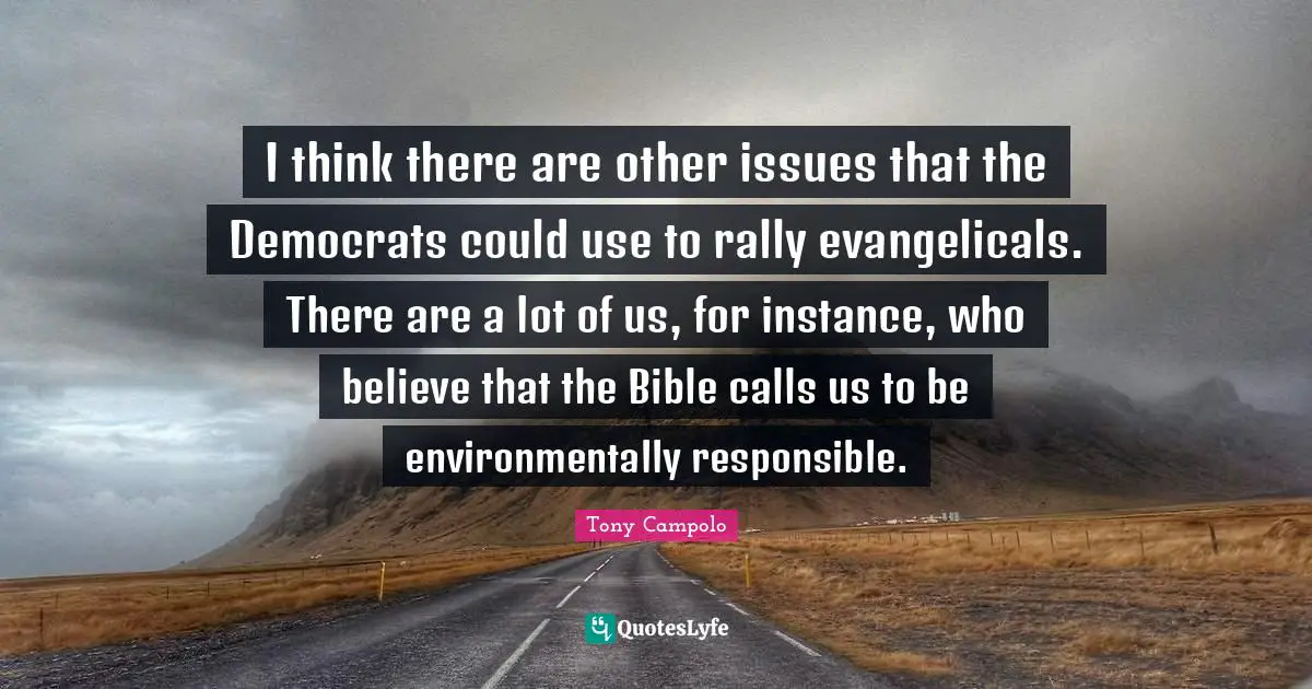 Tony Campolo Quotes: "I think there are other issues that the Democrats could use to rally evangelicals. There are a lot of us, for instance, who believe that the Bible calls us to be environmentally responsible."