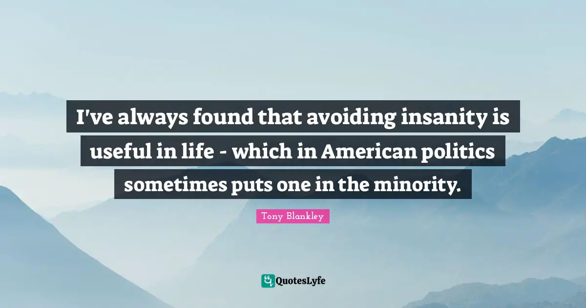 I've always found that avoiding insanity is useful in life - which in American politics sometimes puts one in the minority.