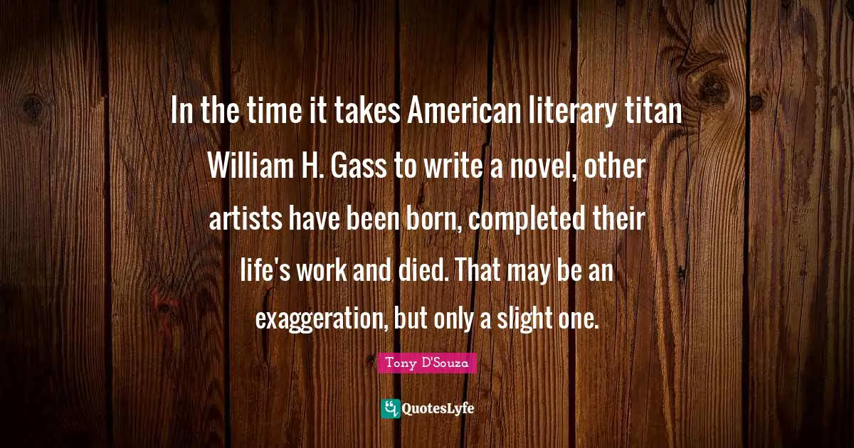 In the time it takes American literary titan William H. Gass to write a novel, other artists have been born, completed their life's work and died. That may be an exaggeration, but only a slight one.