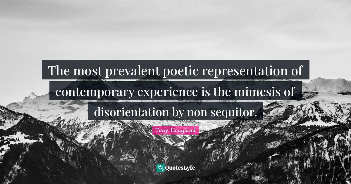 The most prevalent poetic representation of contemporary experience is the mimesis of disorientation by non sequitor.