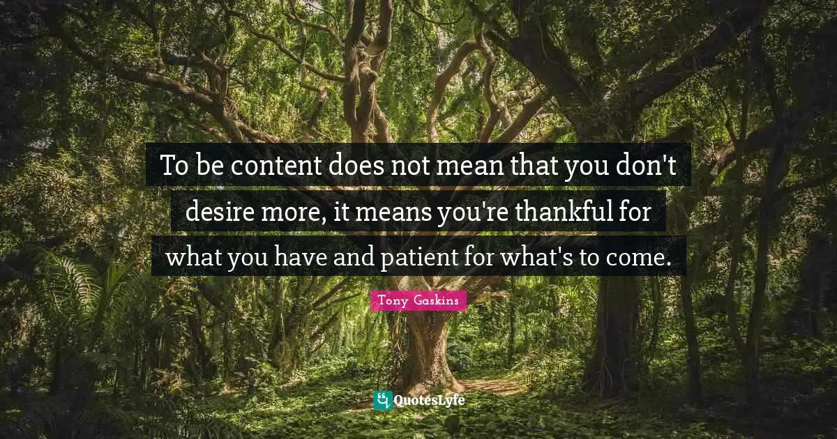 Desire Quotes: "To be content does not mean that you don't desire more, it means you're thankful for what you have and patient for what's to come."