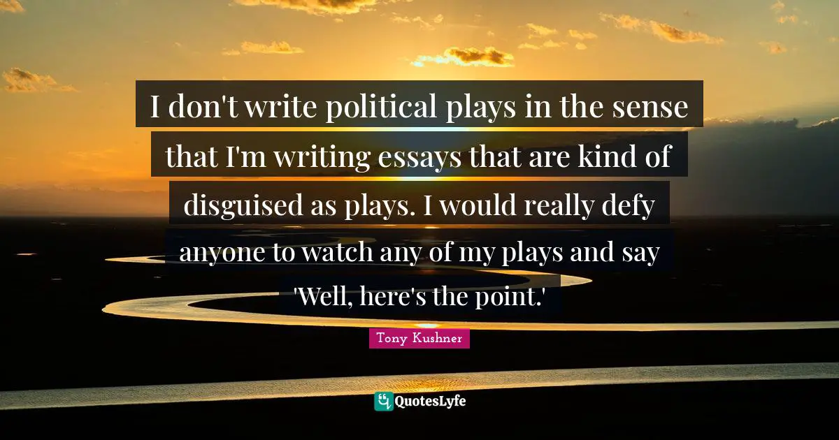 I don't write political plays in the sense that I'm writing essays that are kind of disguised as plays. I would really defy anyone to watch any of my plays and say 'Well, here's the point.'