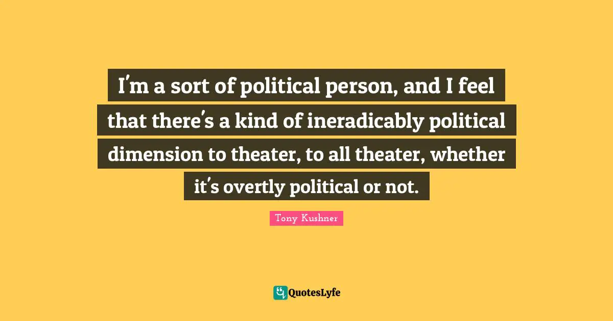 I'm a sort of political person, and I feel that there's a kind of ineradicably political dimension to theater, to all theater, whether it's overtly political or not.
