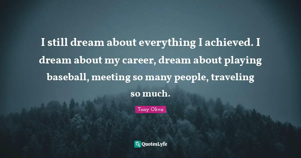 I still dream about everything I achieved. I dream about my career, dream about playing baseball, meeting so many people, traveling so much.